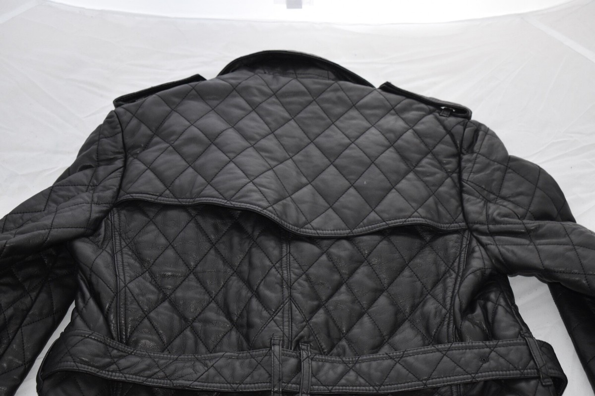 Burberry Black Quilted Leather Button Belted Biker Jacket Burberry Black Quilted Leather Button Belted Biker Jacket