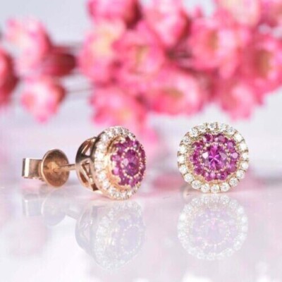 2.00Ct Round Cut Lab Created Ruby Fancy Women's Earring In  14K Rose Gold Plated