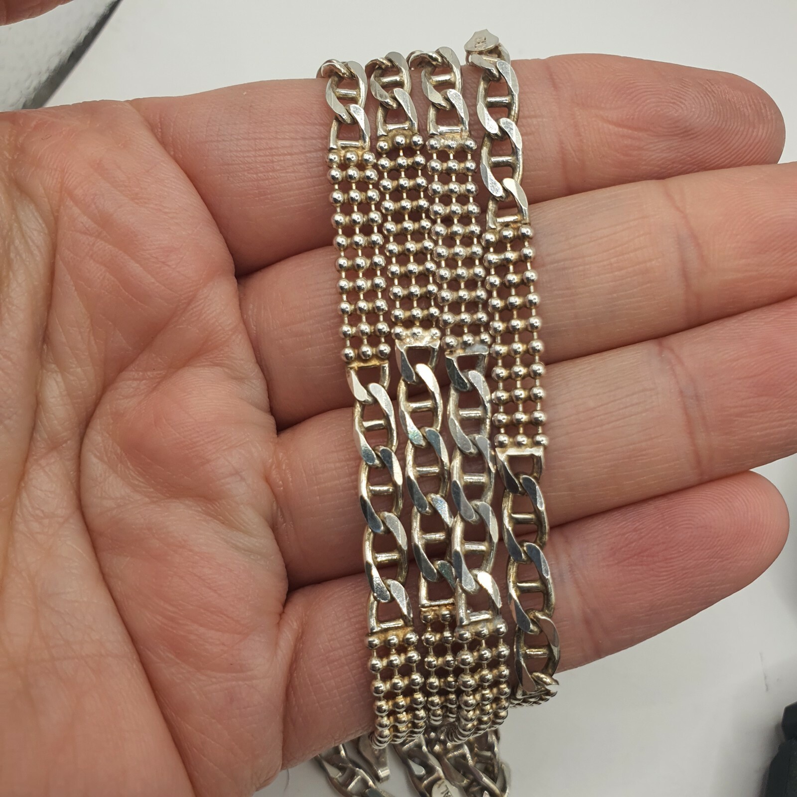 Photo 9 of Sterling Silver Curb Bead Bracelet 7.5" , 1 item only , B80,90