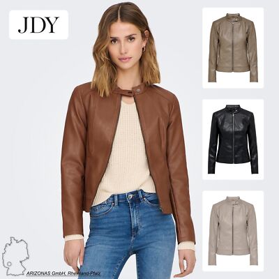 Giacca ecopelle donna JDY zip alto trapuntato dettaglio manica