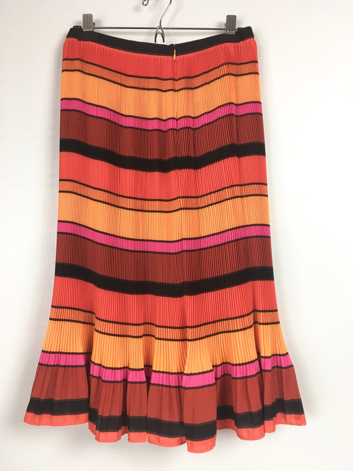 J Crew Womens 6 Petite Midi Skirt Orange Multi Stripe Accordian Pleat