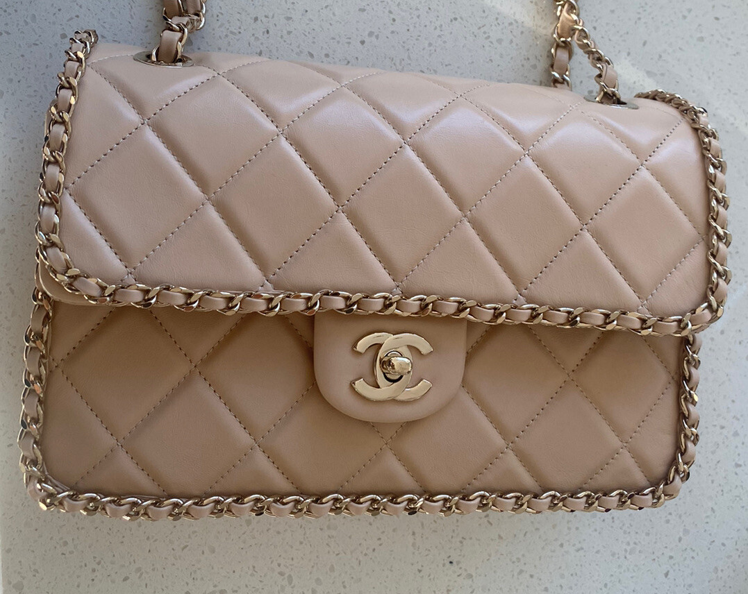 Authentic Rare Beige Chanel Running Chain Small Flap bag