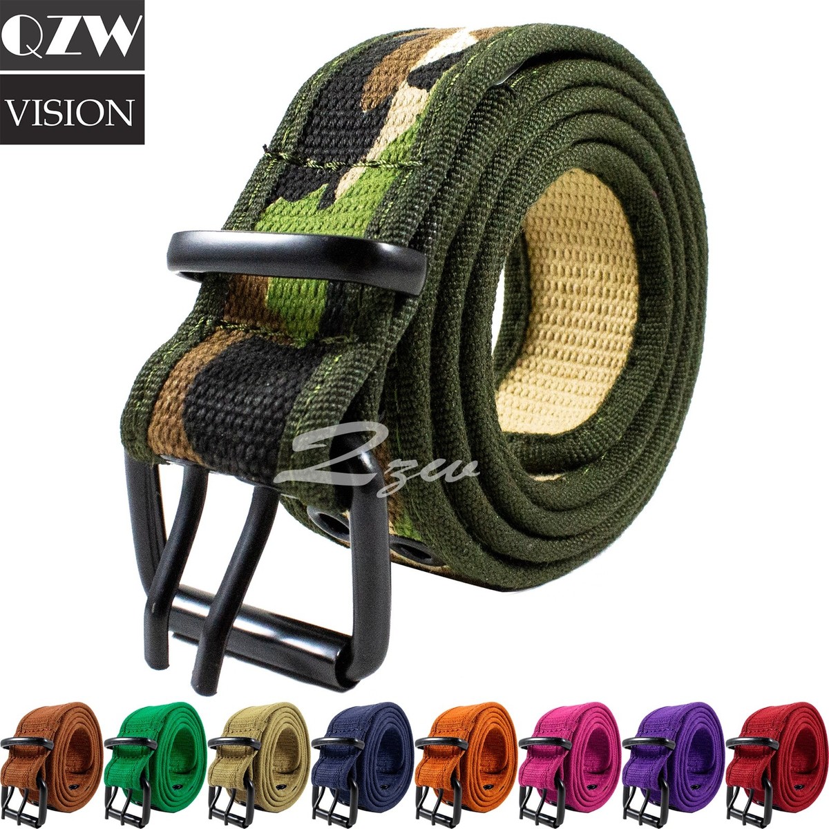 Canvas Belt with Double Hole Grommet Adjustable Web Waist 9wb211_olive.jpg?v=1617999230 main image 4