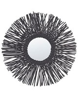 Wandspiegel Schwarz Aus Rattan In Sonnenform Mit Zopfmuster Rund 60 Cm Kalasin