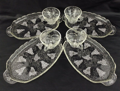 Vintage Anchor Hocking Glass Serva-Snack Set Serves 4 - with