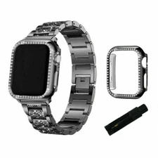 Metal iWatch Band+Case Bling Strap For Apple Watch Series 9 8 7 41/45mm 6 5 4 3