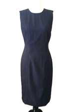Calvin Klein Dark Blue Chambray Sleeveless Sheath Dress Belt Loops Zip Size 2