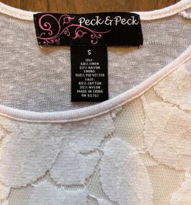 Peck & Peck Pink Floral Lace 3/4 Sleeve Top Sz Small Lined Front