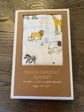 New Mud Pie Muslin Swaddle Blanket  100% Cotton 47x47 Safari Jungle Animals