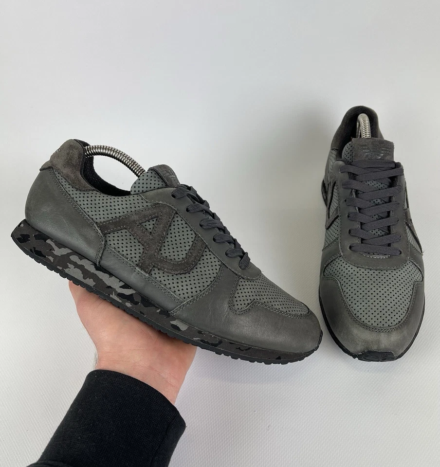 Armani Jeans Cuero Parte Superior Baja Tenis Zapatos Gris Para Hombre Talla US7 UK6.5 Gris Foto 2 de 4