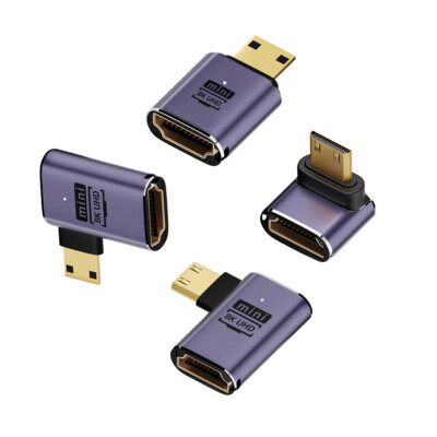 Mini HDMI To HDMI 90 Degree Adapter - 8K 60Hz Gold Plated Converter For UHD Displays