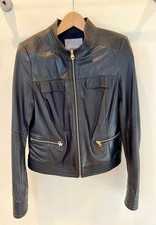 Classiques Entier Black Leather Moto Zip Up Jacket - Size Medium