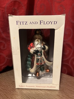 New Open Box FITZ & FLOYD Glass Ornament CHRISTMAS LODGE LARGE SANTA 8 1/2''