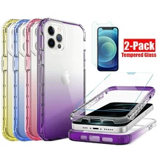 For iPhone 13 12 Pro Max Fashion Gradient Rugged Case +[2 Pack] Screen Protector