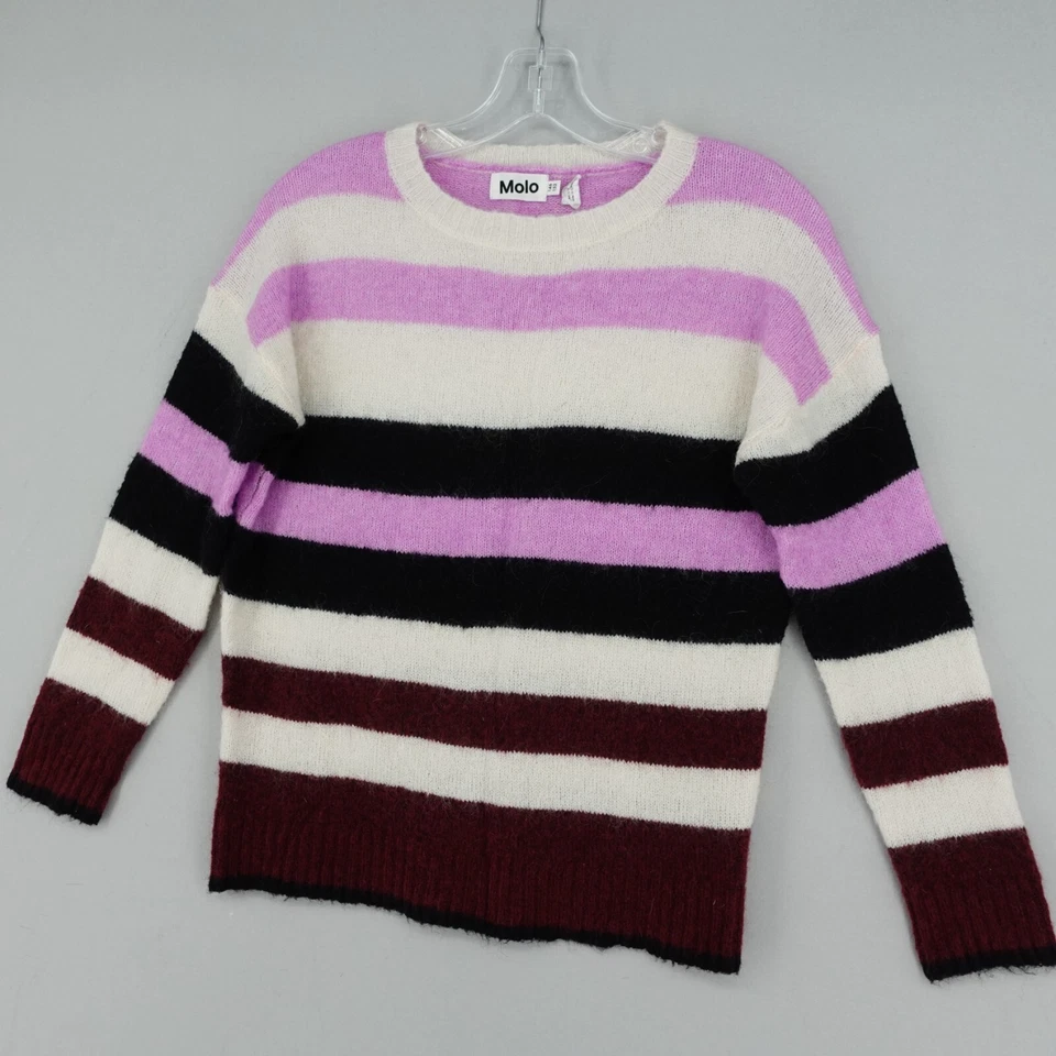Suéter Molo Geneen Mezcla Alpaca Niñas EE. UU. 11-12 Rosa Multi Rayas Cuello Redondo Foto 3 de 4