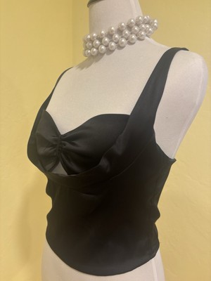 NEW Windsor Black Top Satin Blouse Size Small Back Zipper