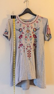 Women's Johnny Was Grey Cotton Top Shirt Embroidery Flare SS Size M Cute