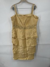 VTG Misty Lane Beaded Embroidered Mini Dress Women 14 Gold Shiny Avante Garde 