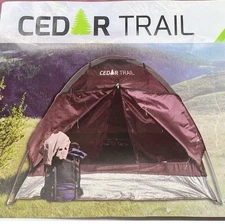 Cedar Trail 2-Person Dome Tent w/Storage Bag Burgundy Shock Cord Fiberglass Pole