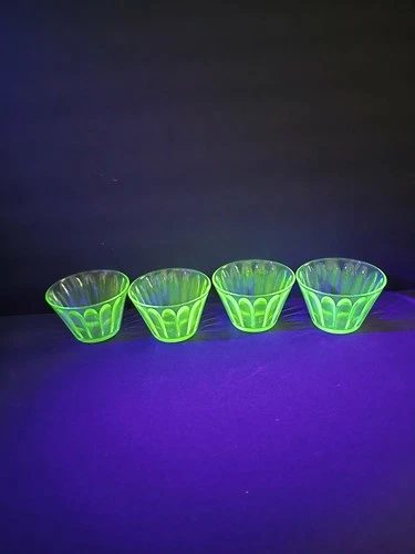 Vintage Depression Era Uranium Green Glass Small Cups - Set Of 3