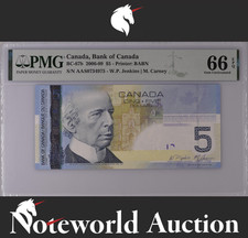 Canada Bank of Canada 5 Dollars 2006-09 BC-67b UNC PMG 66 EPQ
