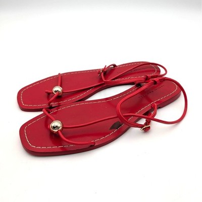 Loeffler Randall Lara Ankle Strap Sandals Women's Red Leather Size US11 EU41