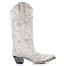 Corral Boots Floral Embroidered Crystal Snip Toe Cowboy Womens White Casual Boo