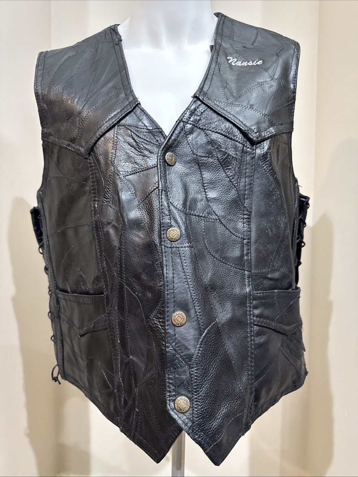 Diamond Plate Buffalo Patchwork Leather Bikers Ve… - image 1