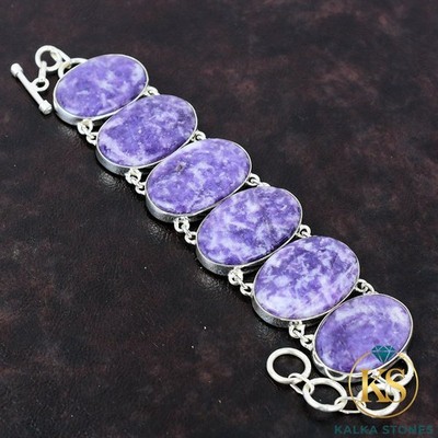 Valentines Sale Lepidolite Gemstone 925 Silver Wife Chain Boho Bracelet Jewelry