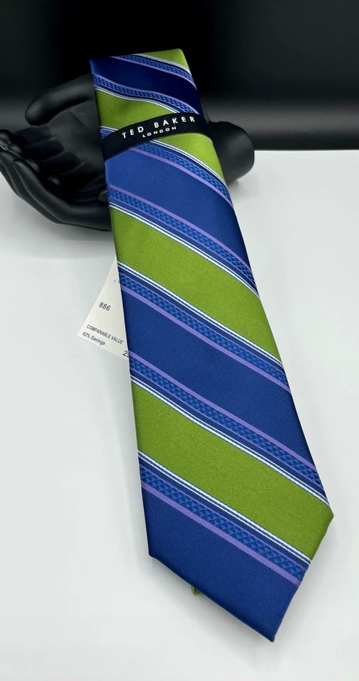 Corbata para hombre TED BAKER London mezcla seda ~ verde ~ rayas ~ nueva precio de venta sugerido por el fabricante: 79,50 USD Foto 2 de 4