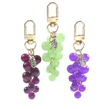 Cartoon Grape Key Chain for Women Colorful Cute Fruit Keyring Bag Car Holder