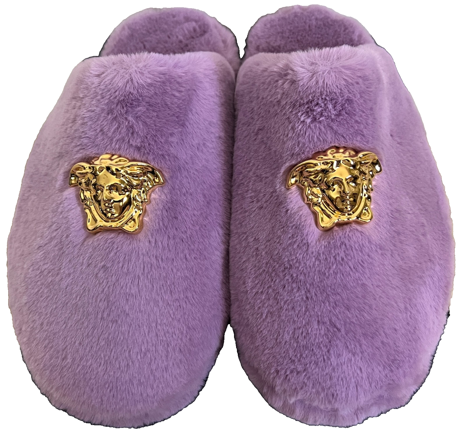 PANTOFOLA D’ORO Ciabatta Versace Palazzo La Medusa oro viola eco pelliccia sintetica mules nuova con scatola 43 10 $695