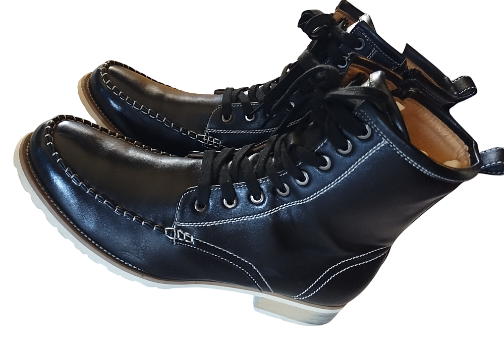 Faranzi Mens Black Lace-Up Leather Boots W/ Side Zip-up/Sz  display picture 1