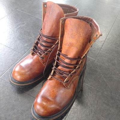 Red Wing 899 Irish Setter Logger Boots Vintage Dog Tag Vibram Sole 12D 062311d