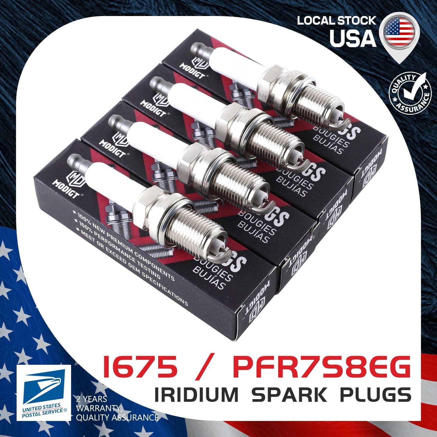 Pack of 4 MODIGT Genuine Iridium Spark Plugs IX OEM QUALITY PFR7S8EG/1675 USA