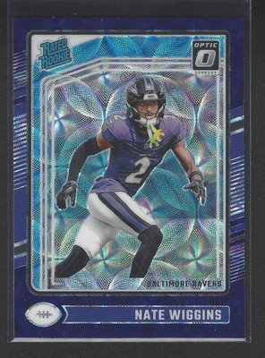 Nate Wiggins 2024 Donruss Optic Rated Rookie Purple Scope Color Match Ravens RC