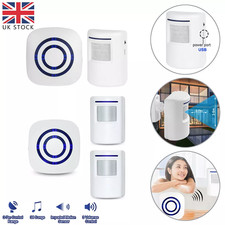 Plug In Wireless PIR Motion Sensor Alarm Detector Door Chime Home Garage Shop UK