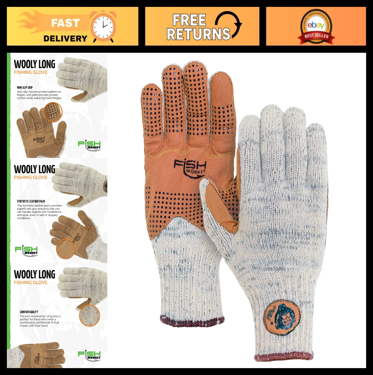Winter Ice Fishing Gloves - Wool, Four-Way Stretch, Non-Slip Grip for Men & Wome