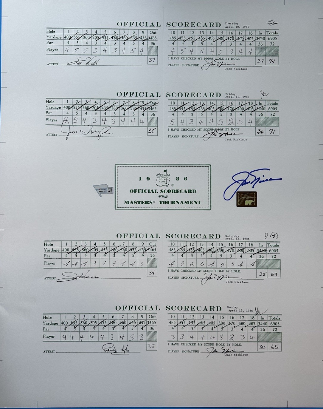 Jack Nicklaus Autographed Signed 1986 Masters 16x20 Photo Scorecard Fanatics 