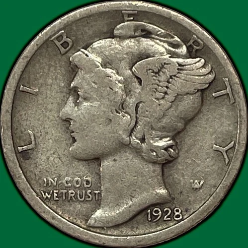 1928-D Mercury Dime Silver Very Fine VF Coin #33058