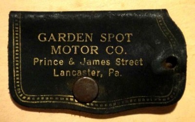 vintage antique FORD CAR DEALER LEATHER KEYCHAIN lancaster pa GARDEN SPOT MOTOR