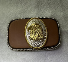 Men's Brown Gold  Silver Eagle Western Metal Belt Buckle Fits 1.5in No 101