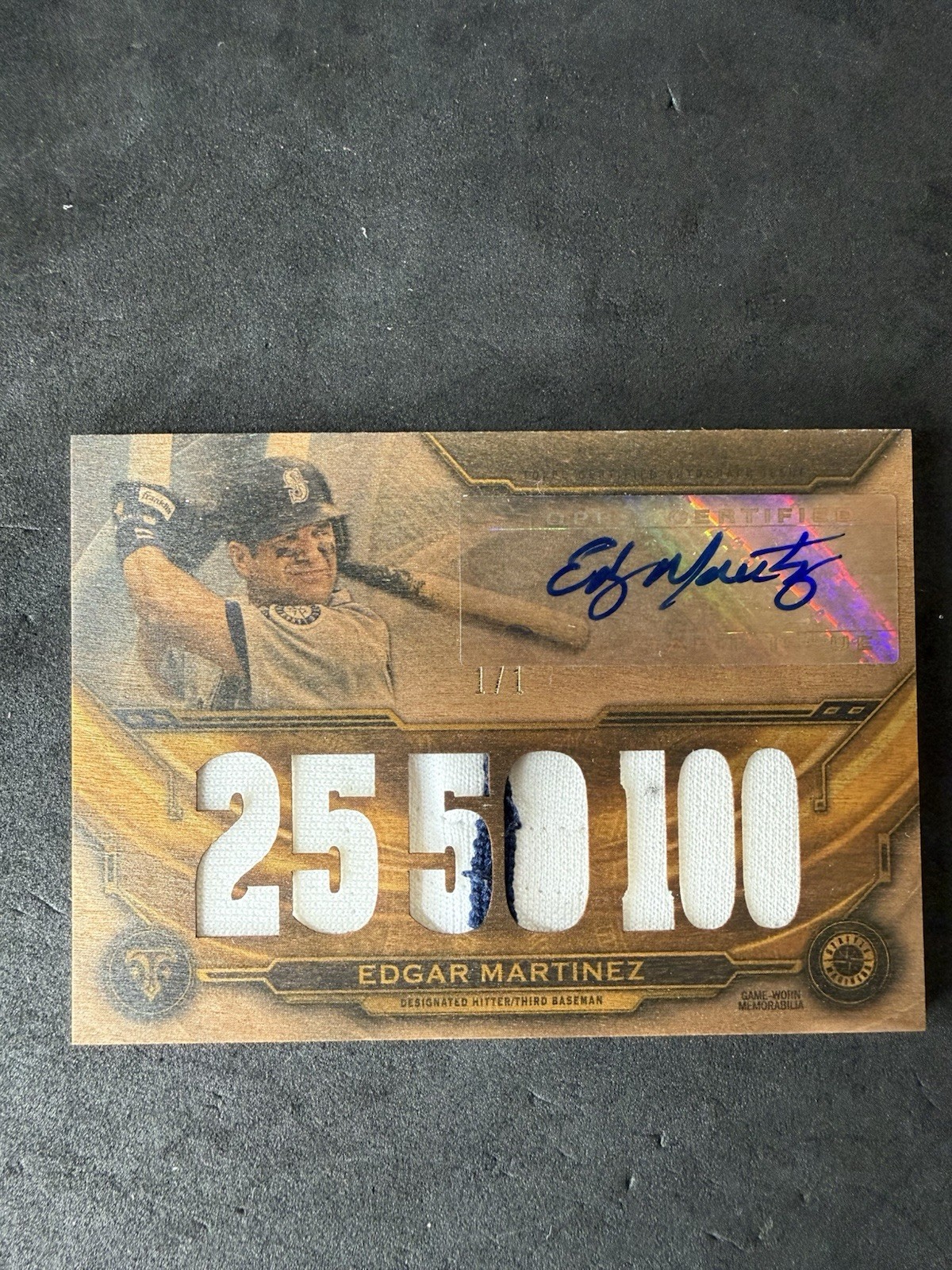 2019 Topps Triple Threads Edgar Martinez Patch Auto Wood #1/1 Mariners 