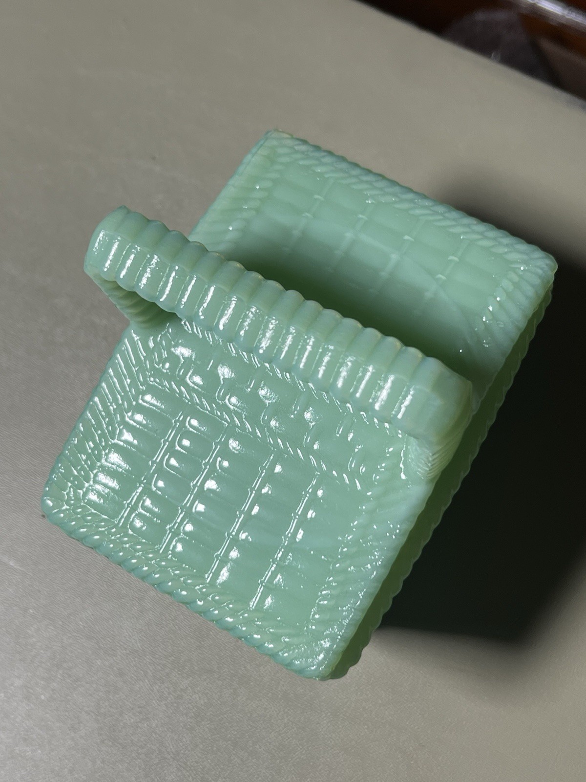 Jadeite, Vintage Westmoreland Green Glass Basket, Picnic Basket, Candy Dish