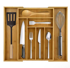 Bamboo Expandable Drawer Organizer for Utensils Holder, Adjustable Cutlery Tray