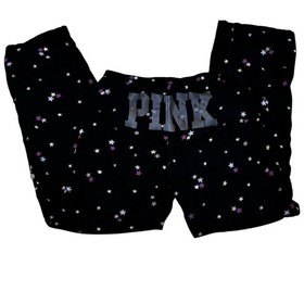 PINK Victoria's Secret Star Print Cotton Knit Pajama Pants Black S/P