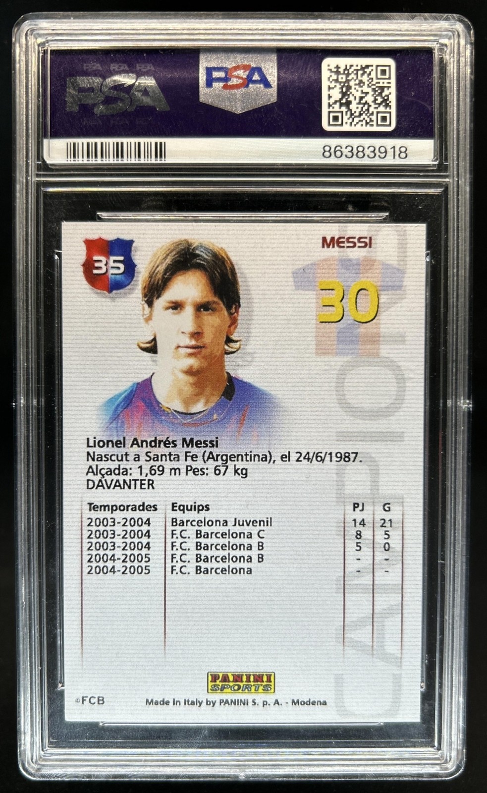 2004 Panini Megacracks Barca Campeon/Campio Lionel Messi RC #35 Barcelona PSA 6 view 2