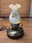 Vintage Fenton Glass Hurricane Lamp  Floral Ruffle Shade Brass Base Hand Painted