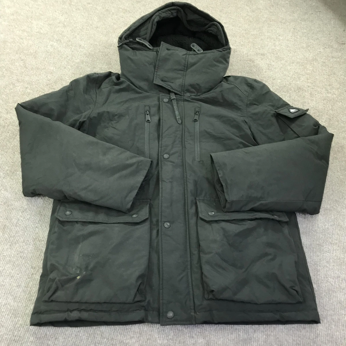 Penfield Parka Coat Mens Large Black Hooded Insulated Zip Pockets