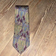 Burberrys of London 100 Pure Silk Green Purple Floral Tie Hand Sewn in USA